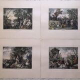 Set 4 lithograph les saisons after nicolas lancret, engraver chapollion and de mare, 20th century print