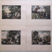 Set 4 lithograph les saisons after nicolas lancret, engraver chapollion and de mare, 20th century print