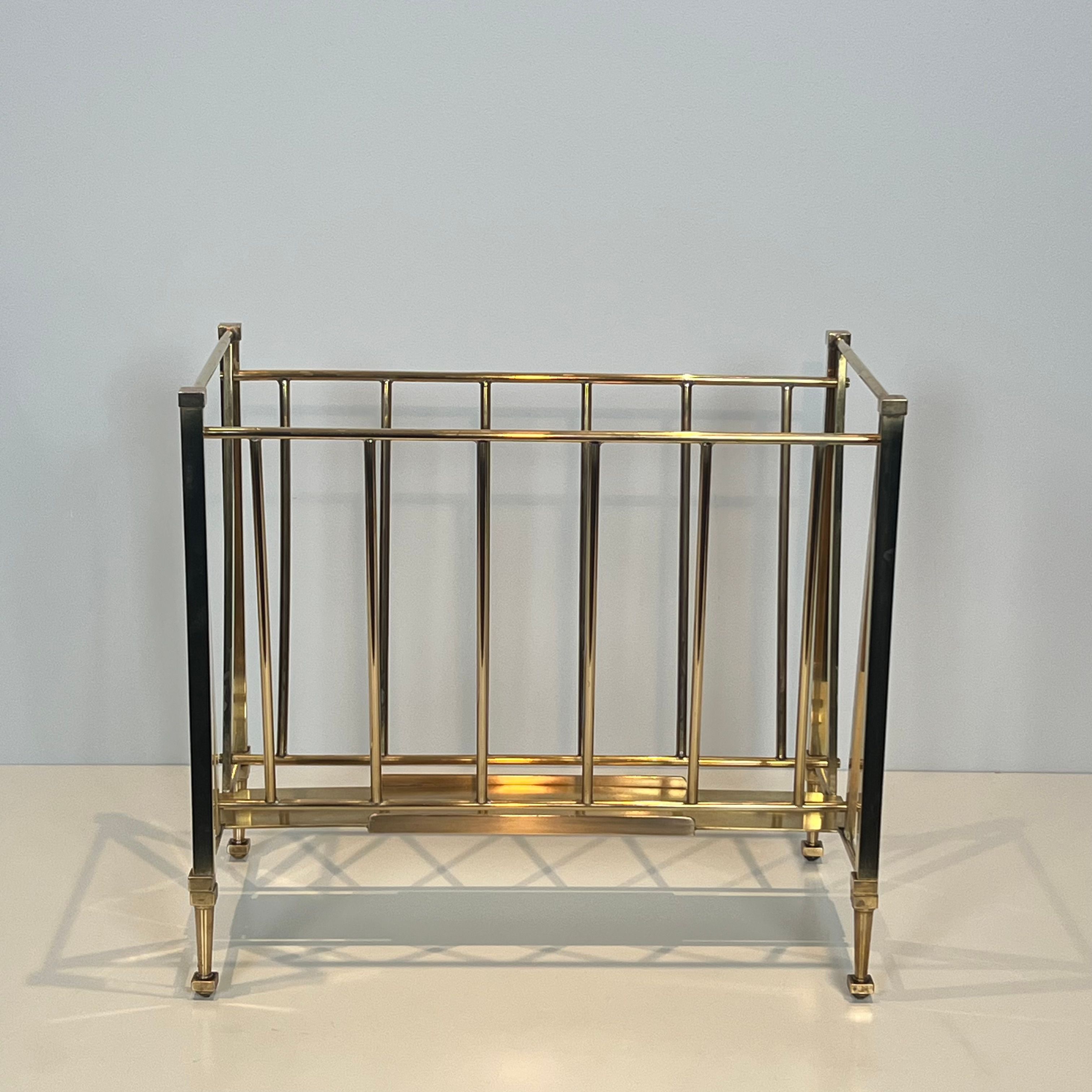 Neoclassical brass magazine rack attributed to Maison Ramsay.