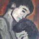 Oil on canvas - embracing couple - 55 x 38 cm