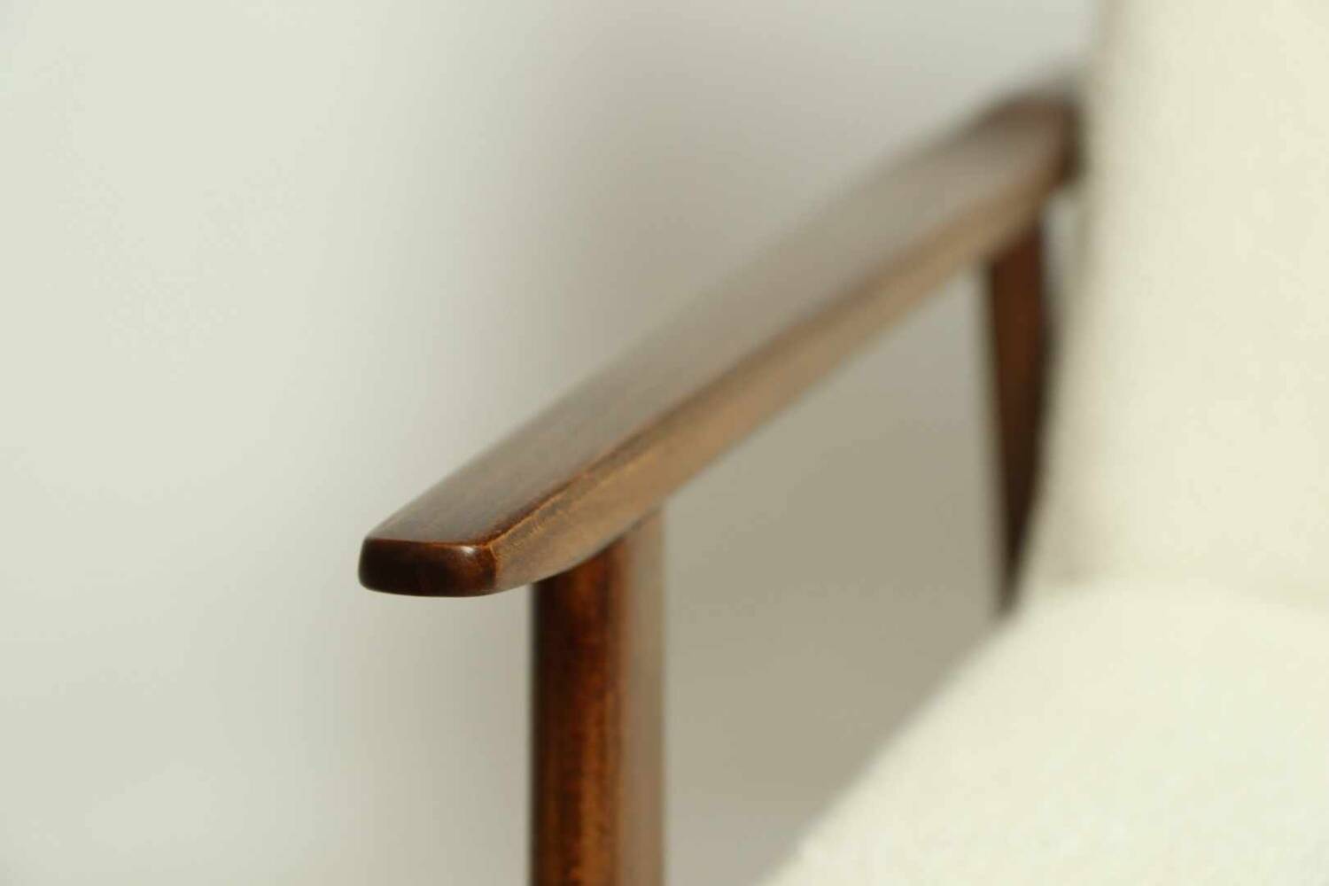 Vintage Armchair Lounge chair White Bouclette Wooden Armchair Mid Century Modern