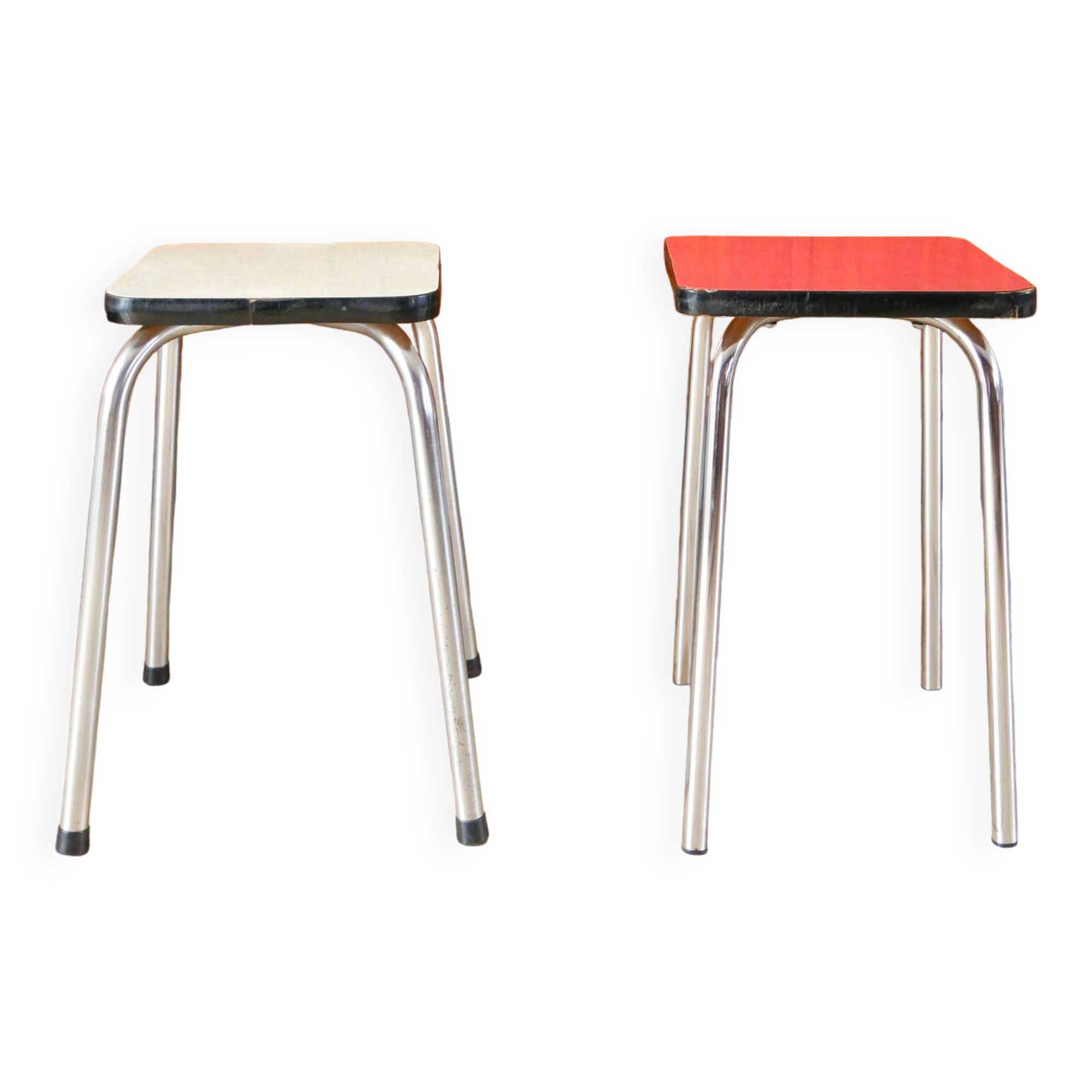 Pair of green and red Formica stools, 1970