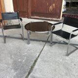 Mid-century chrome tubular coffee table with chairs, 1960s, set of 3