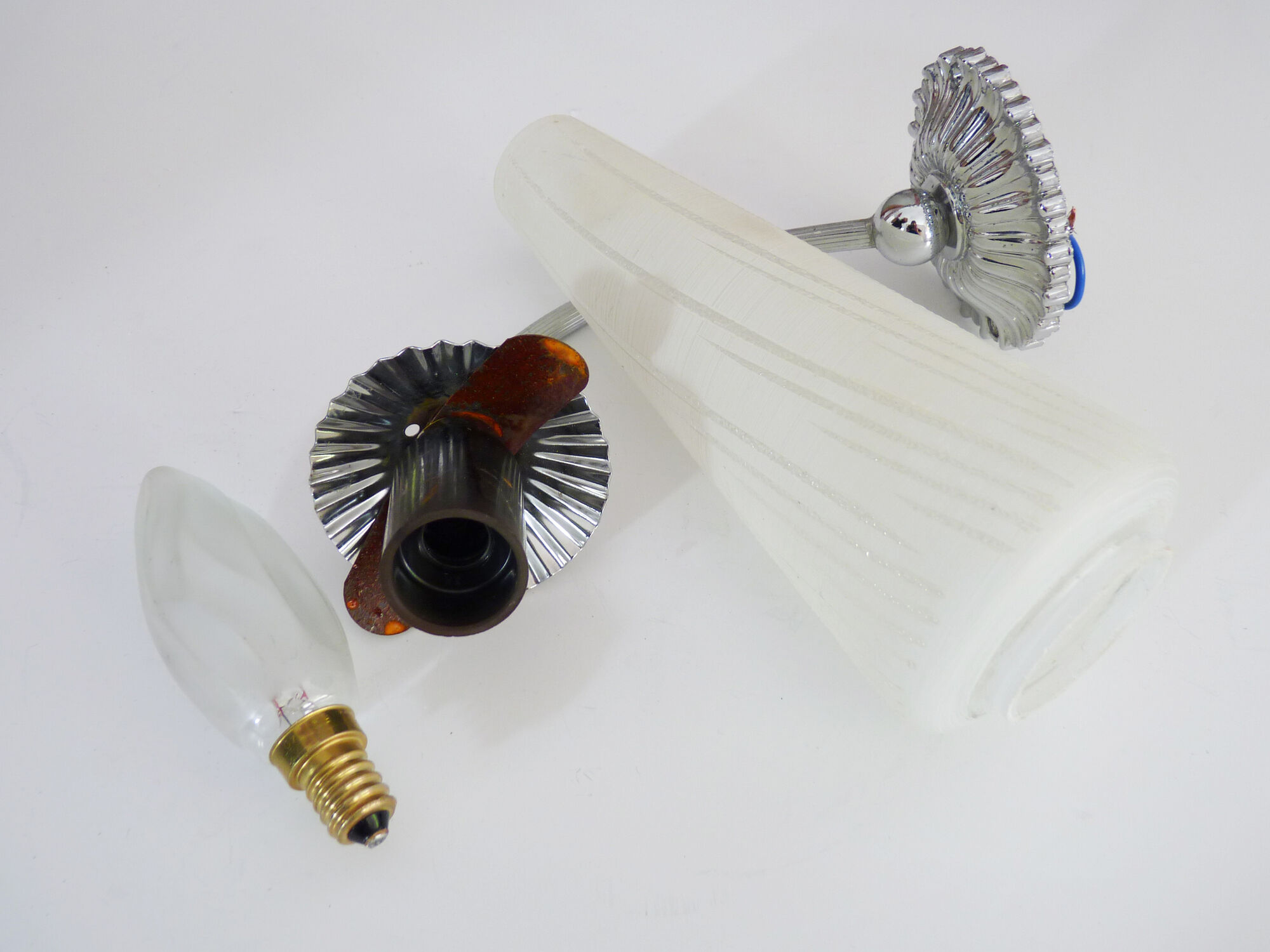 Pair of vintage metal wall sconces with glass tube 1970