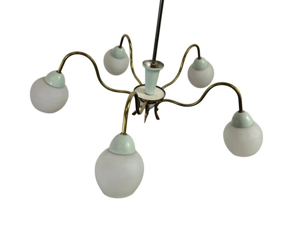 vintage 'gold' chandelier / pendant with mint blue accent