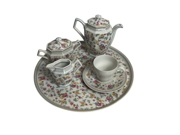 Arts de la table, service à thé dit égoïste décor floral XXème