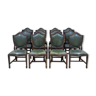 Suite of 12 English chairs in mahogany and leather top
