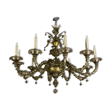 Rezzonico Venetian Lustre In Murano Glass Mordoré With Green Reflections, 10 Bras Of Light