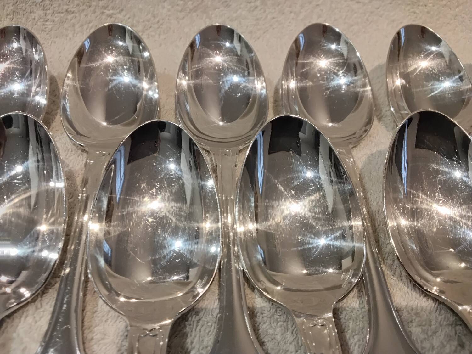 12 silver-plated soup spoons by Christofle, Vendome pattern