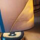 Ceramic lamp, Montclus art workshop, silk lampshade, hand painted