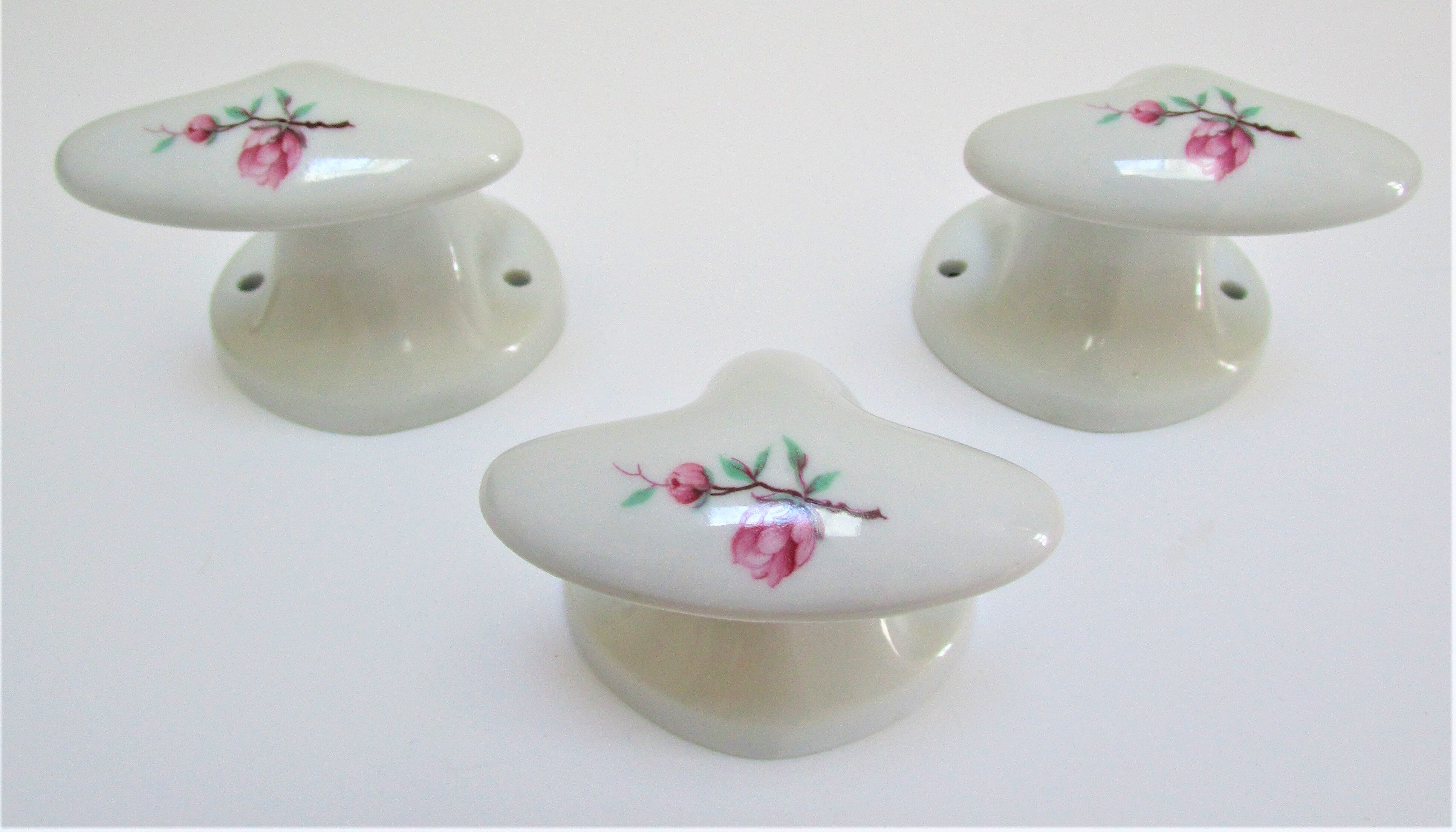 Three porcelain hooks limoges vintage japanese floral decoration