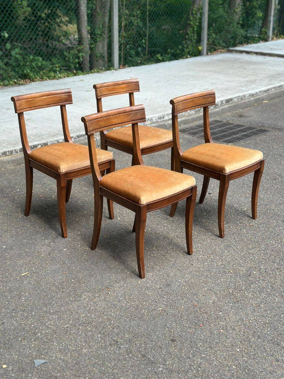 4 chaises de salle à manger en velours et bois massif, époque XIXème