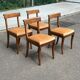 4 chaises de salle à manger en velours et bois massif, époque XIXème