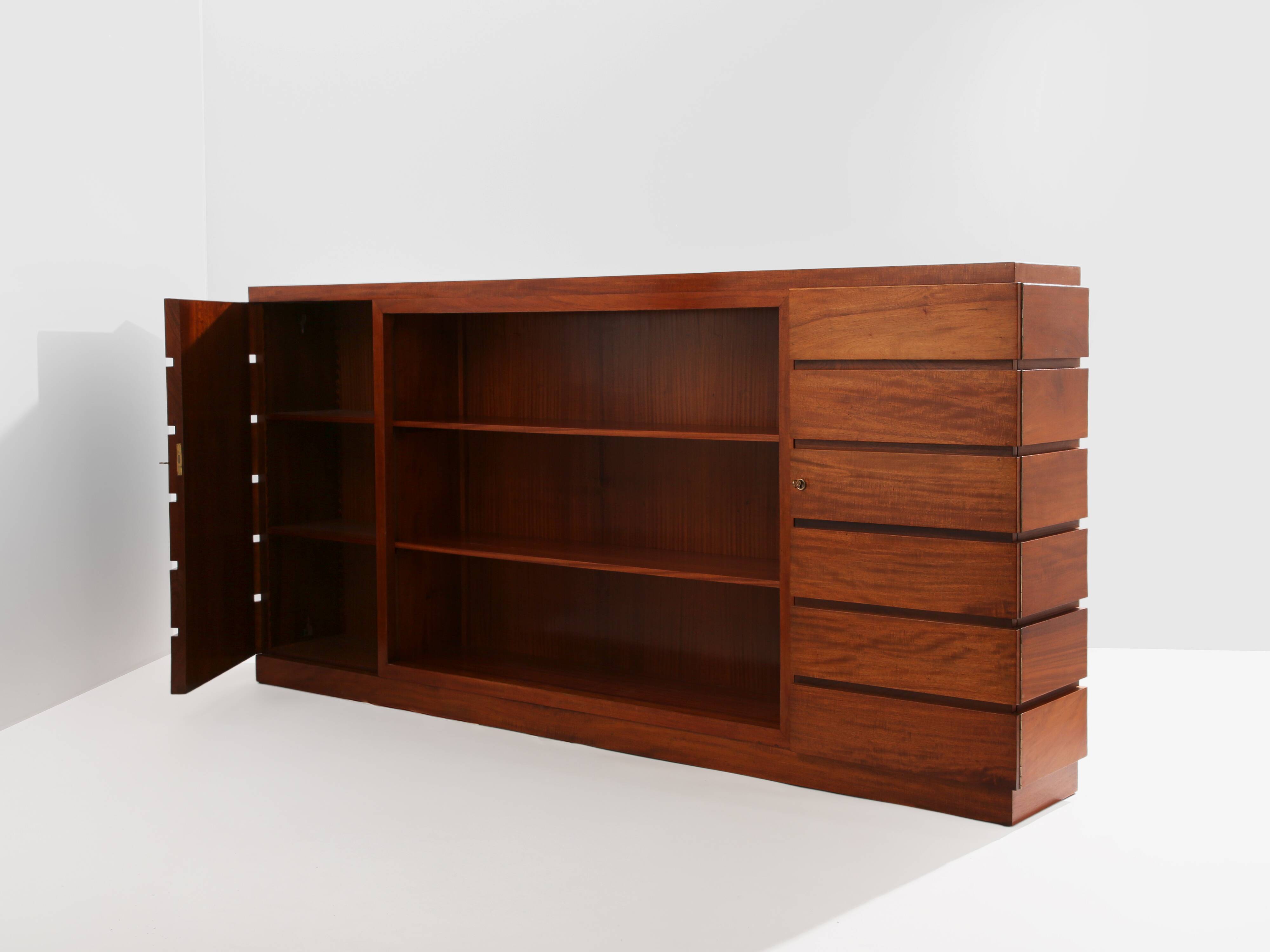 Large modernist cabinet with two doors in mahogany from around 1940.