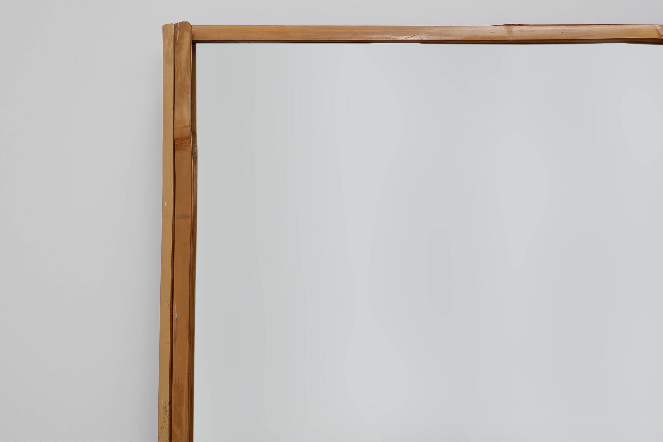 Large Vintage seventies Ibiza style rectangular mirror with bamboo frame