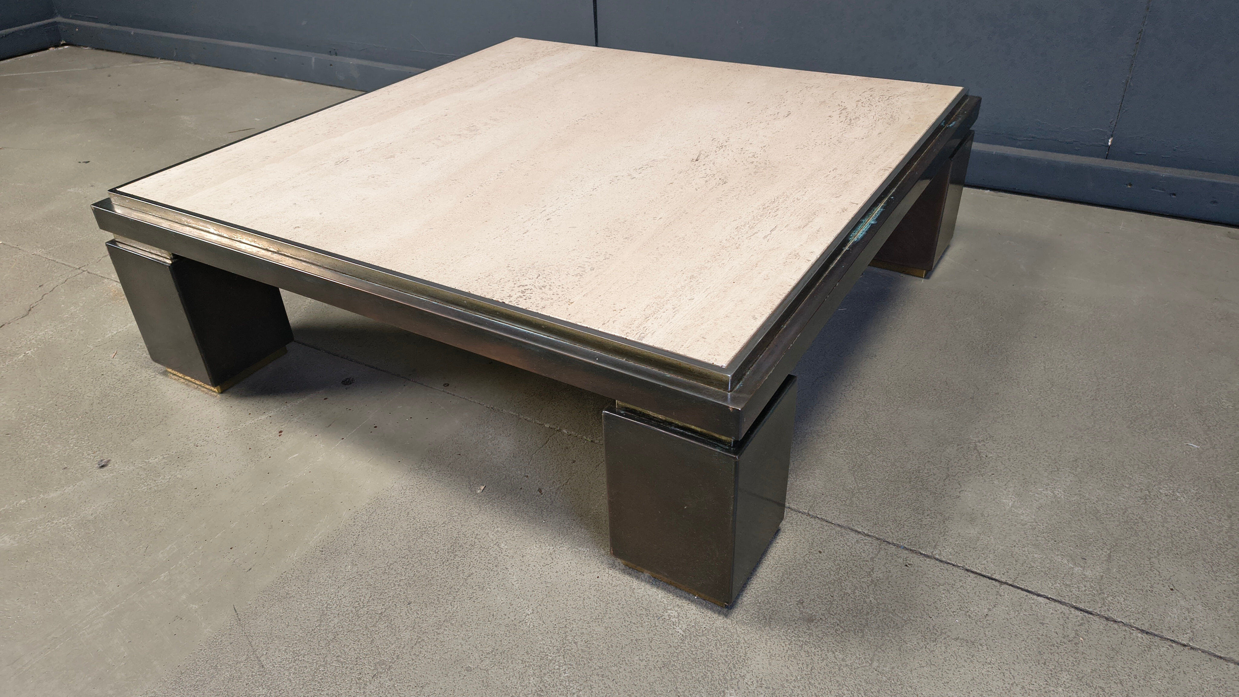 Copper and travertine coffee table by Belgochrom, 1970s