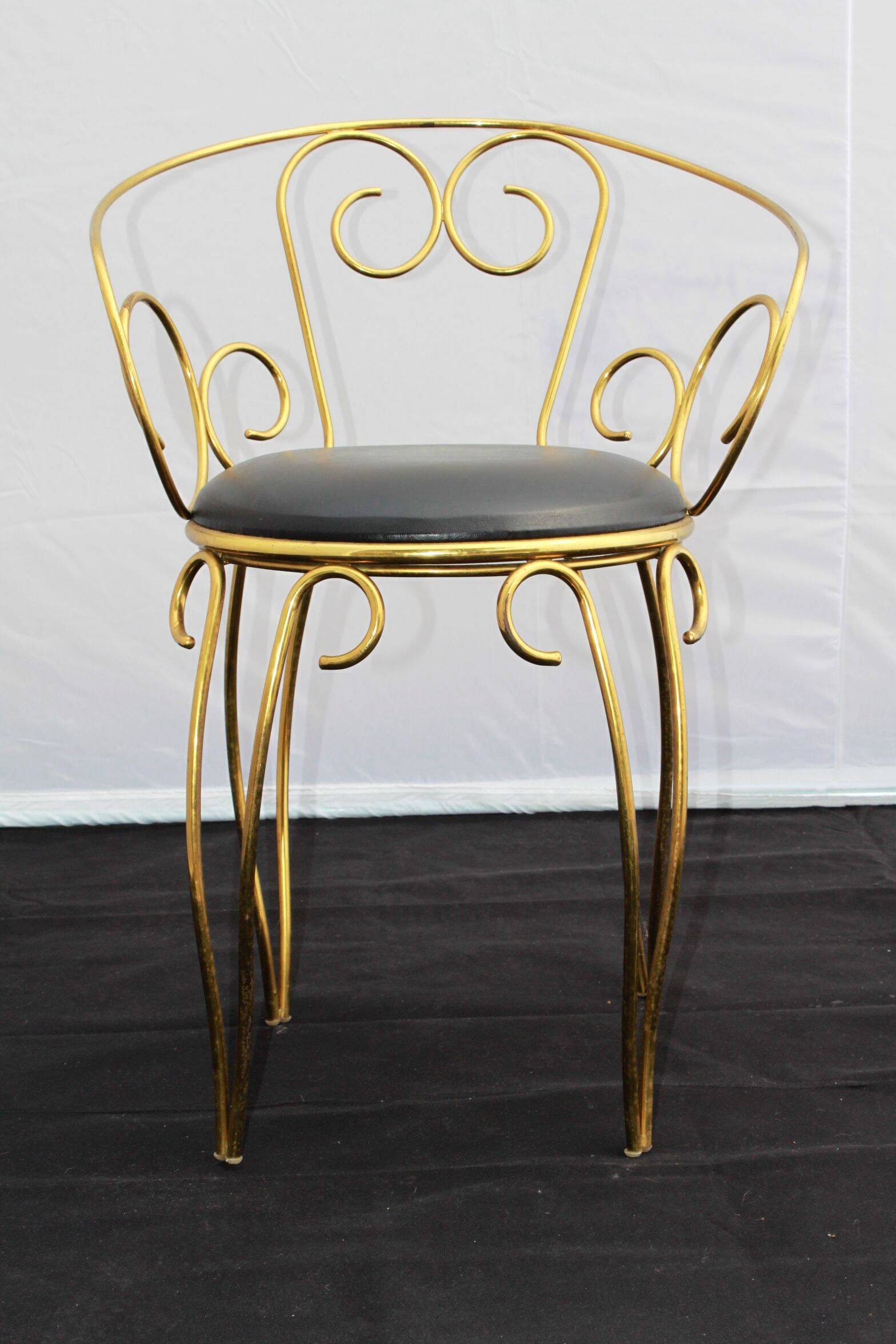 Vintage brass scroll armchair, 1960s.