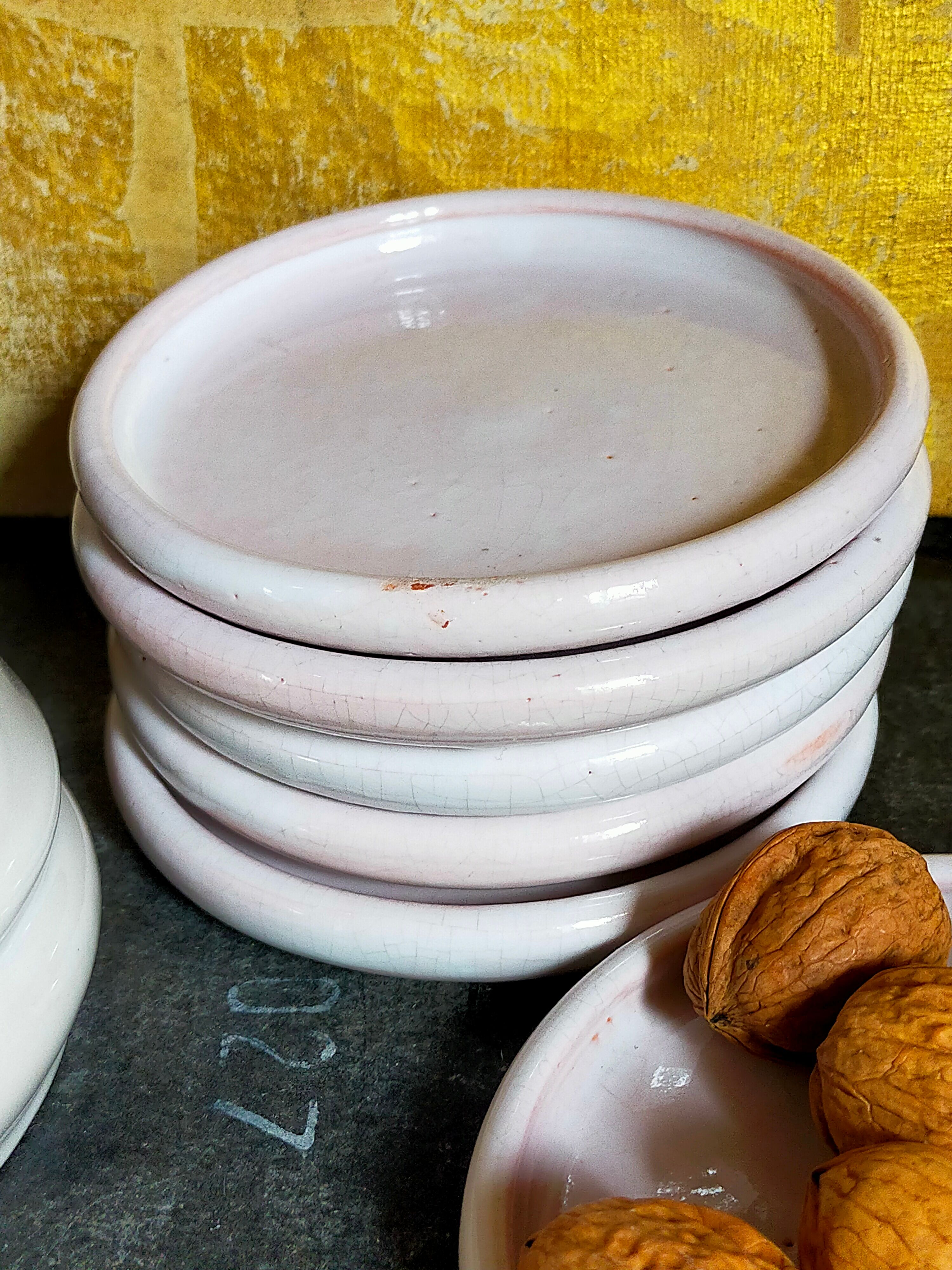 Six antique enamelled earth cut-cups
