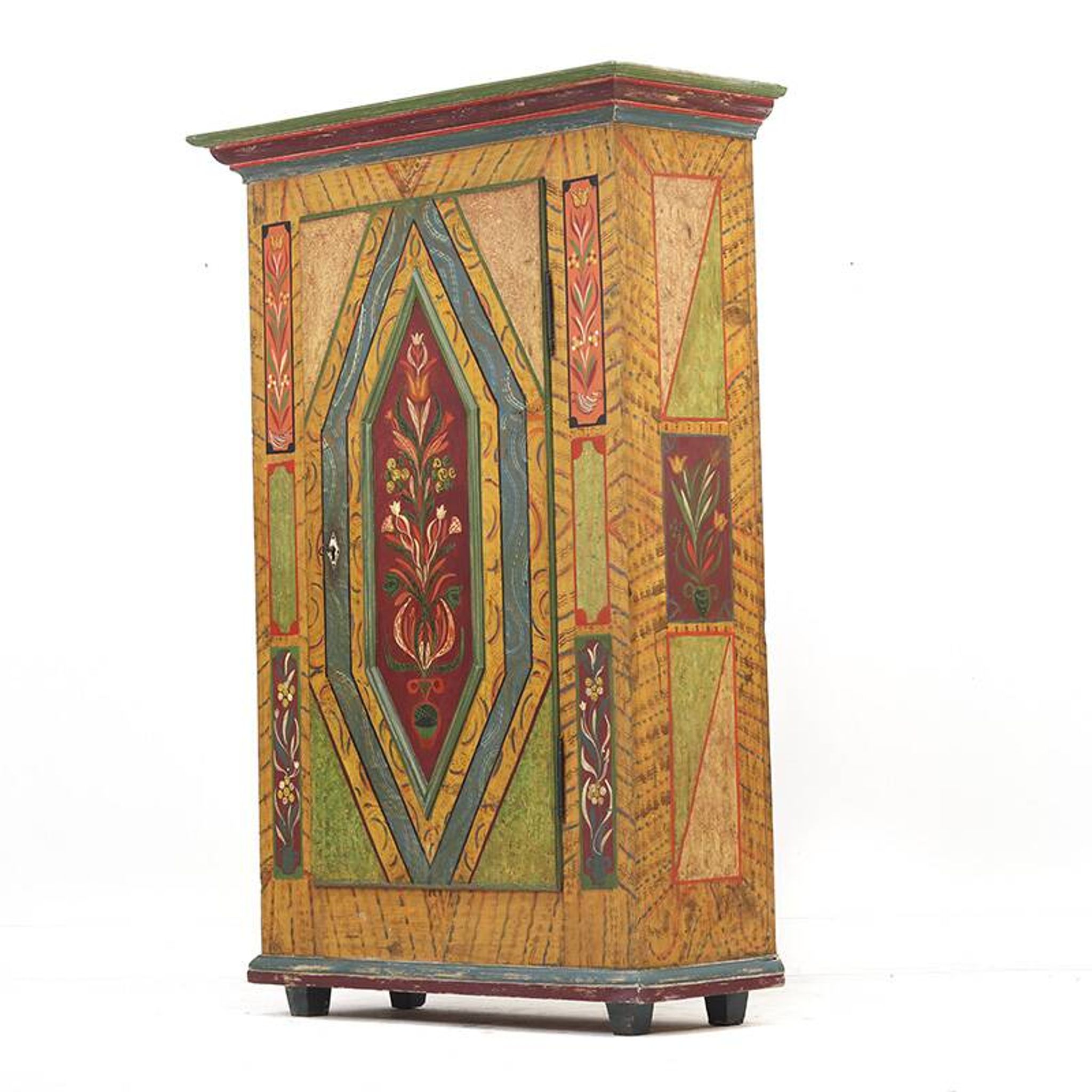 Rustic Farmhouse Antique Original Folk Art Painted Bridal Cabinet