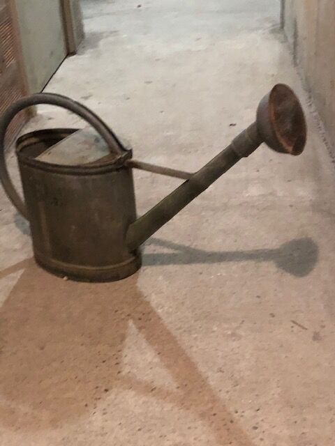 Vintage zinc watering can, copper apple
