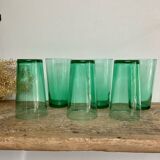 6 vintage emerald green glasses