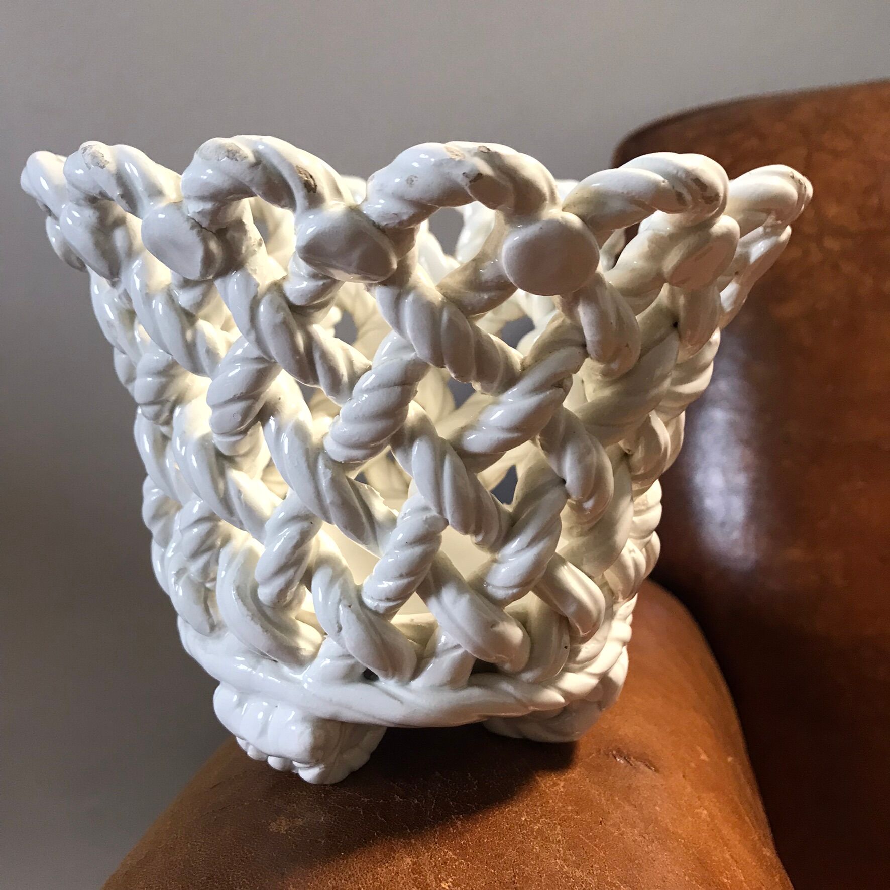 Braided white ceramic pot cover
