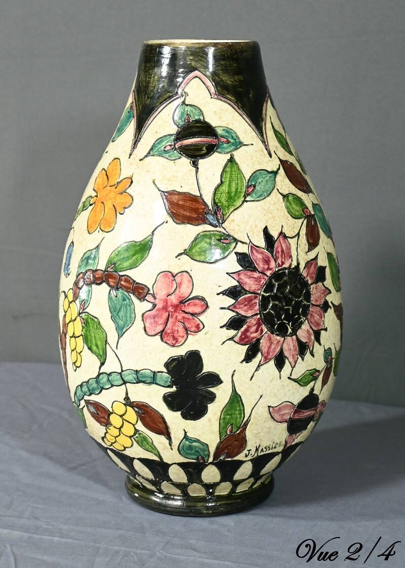 Vase en Faïence Polychrome, signé J.Massier, Vallauris – Début XXe