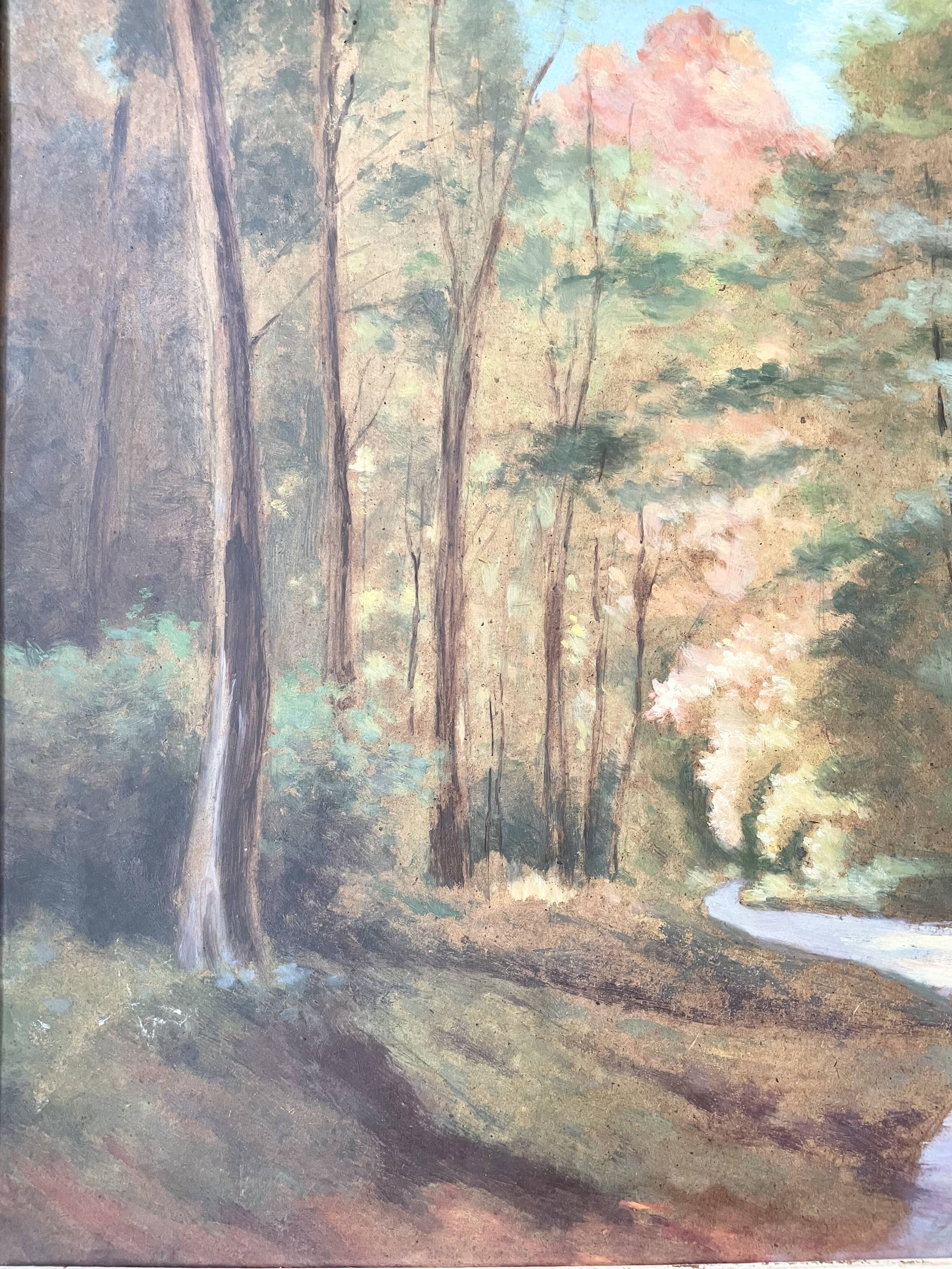 Antique painting of a forest landscape signed S.Gautier