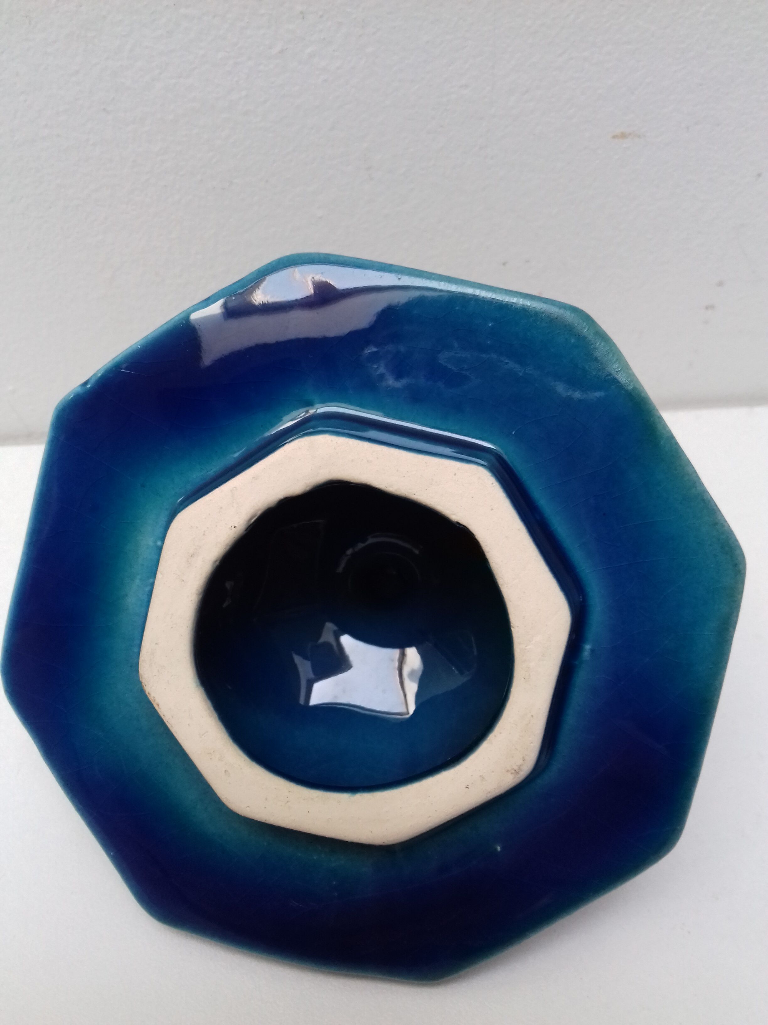 Vase art déco bleu St Clément avec couvercle