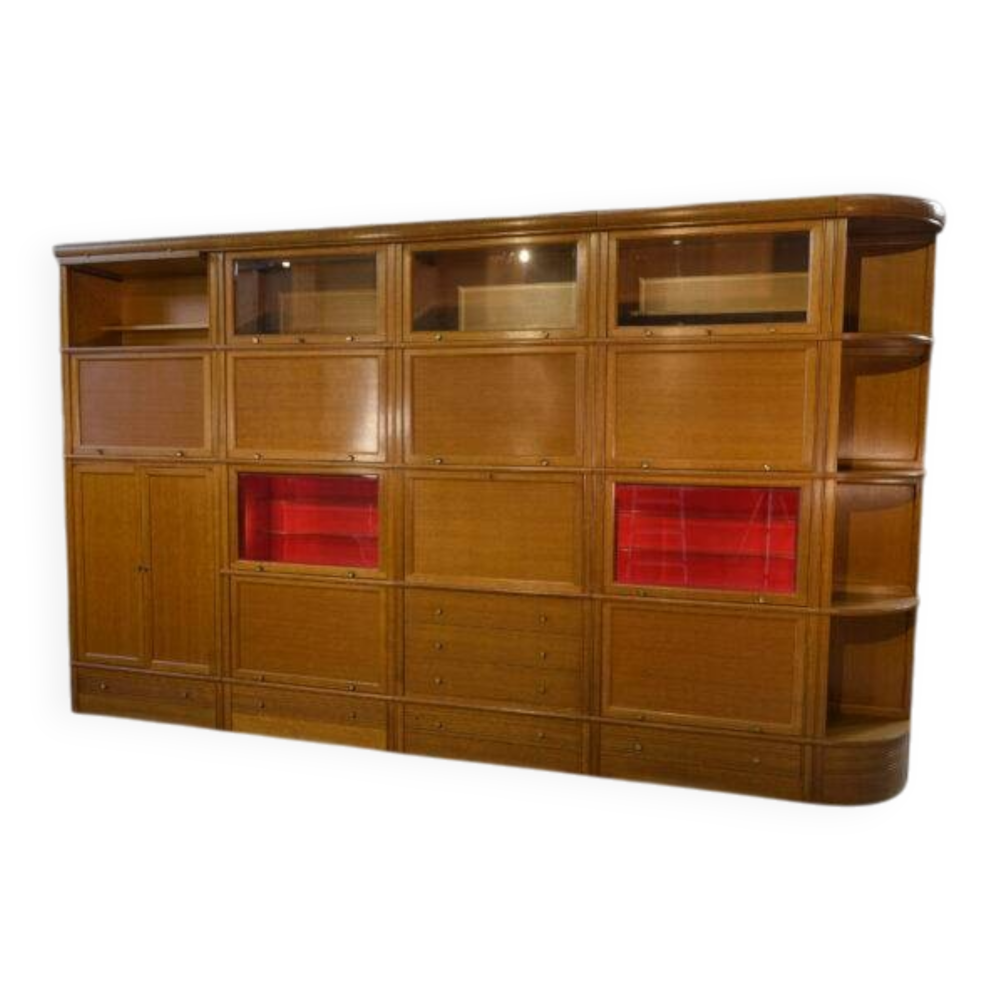 Modular furniture set by Pierre Cruege for Martin Dupuis in light oak, 1960