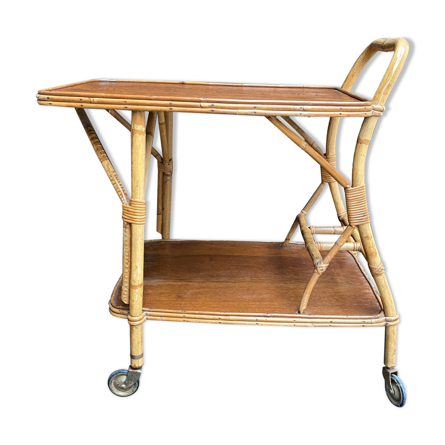Rattan bar rolling table