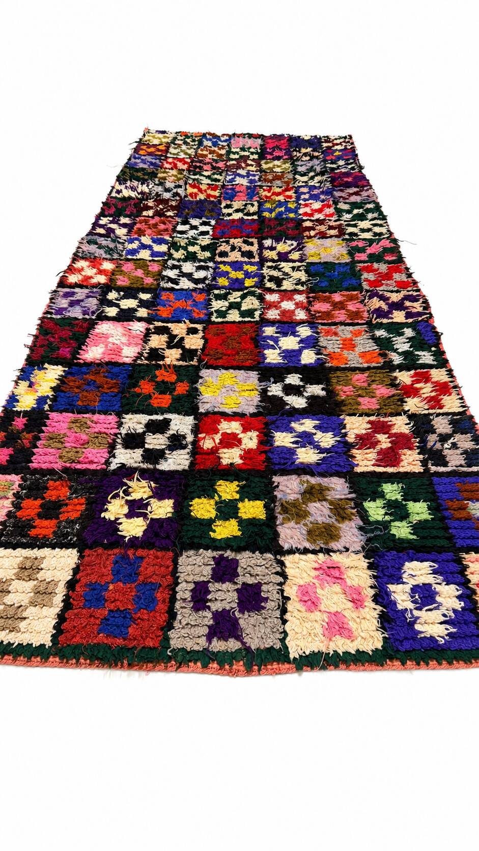 Vintage multicoloured Boucherouite hallway rug - 255 x 100 cm