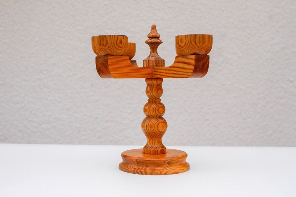 Rustic wooden candleholder by Jan Johnsson for Smålandsslöjd, Sweden, 1975