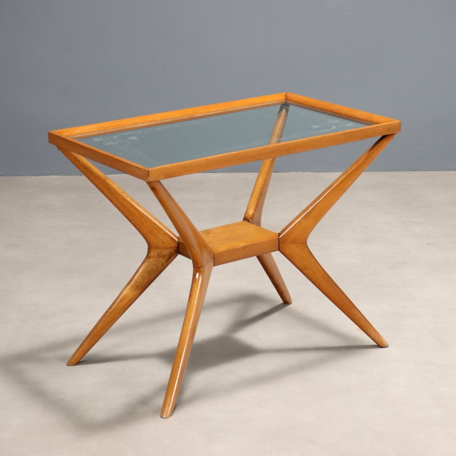 Table basse rectangulaire vintage en bois et verre, design italien des années 60