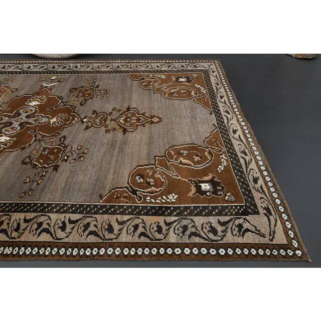 Vintage Turkish Oushak Handmade Wool Cotton Brown Area Rug 193x330