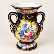 Pair of H. Bequet Quaregnon vases with floral and gold decoration – 20 cm