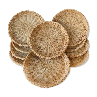Ensemble de 10 assiettes en tressage d'osier naturel