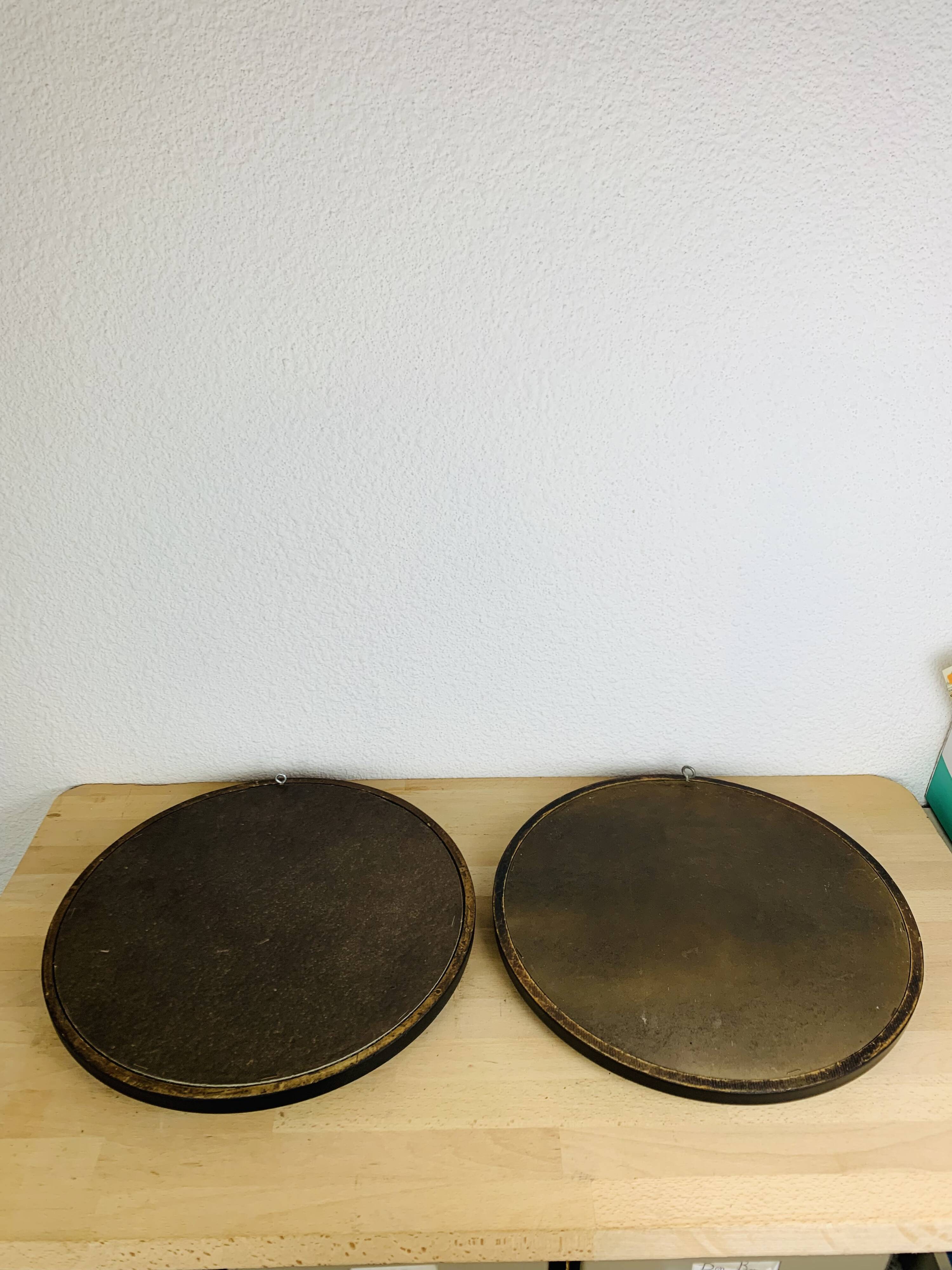 Pair of round mirrors with black rim 40 cm, vintage