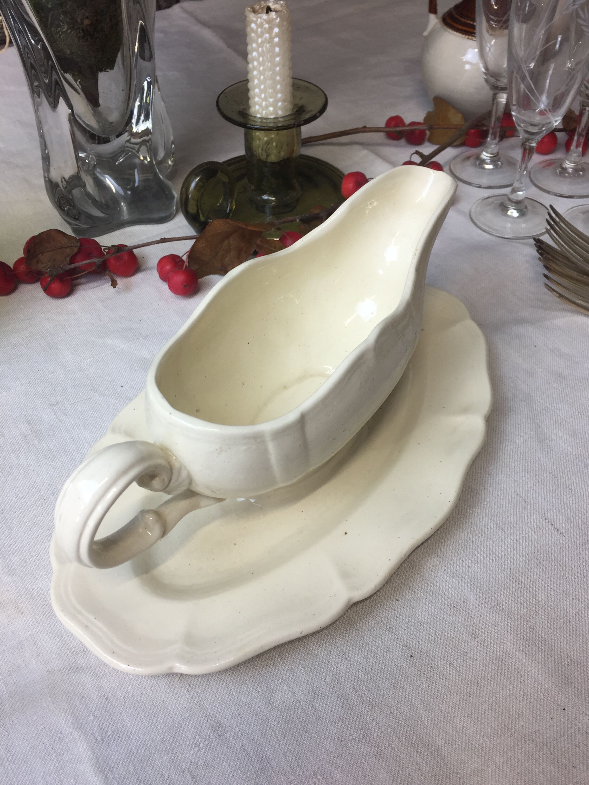 Old sauce boat Ivory made in France Digoin Sarreguemines