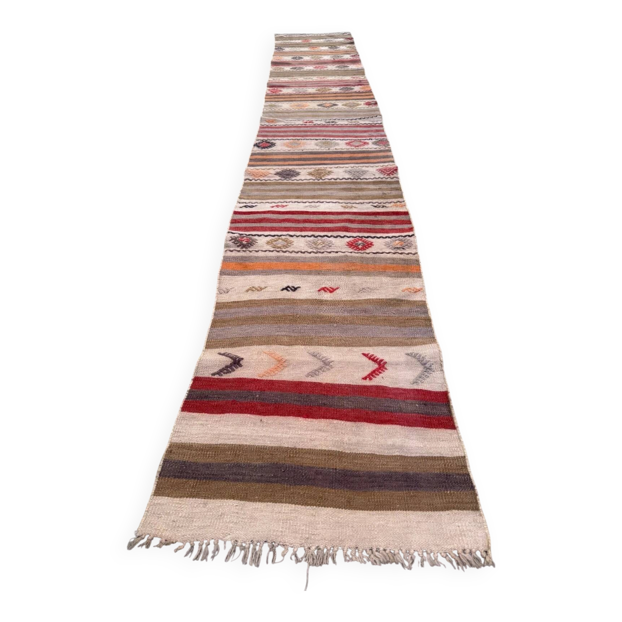 Couloir kilim étroit 57x350 cm shabby chic, vintage turc kelim 2572