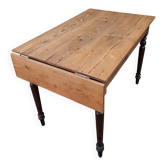 Table vintage en pin avec rallonge abattante et pieds tournés en hêtre, France, années 1930