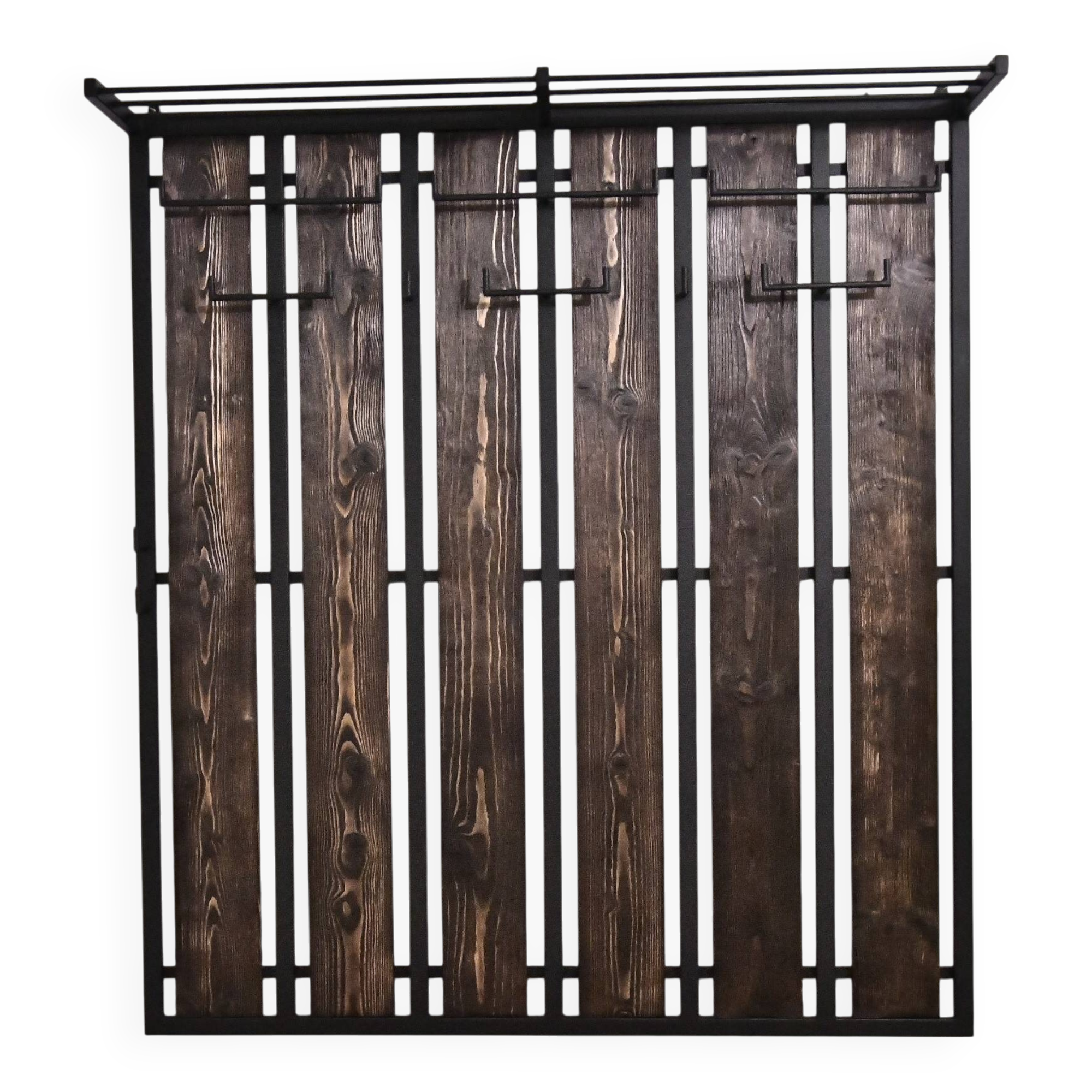 Vintage Metal and Wood Coat Rack with Hat Shelf, 1970s