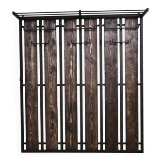 Porte-manteau vintage en métal et bois avec étagère à chapeaux, années 1970