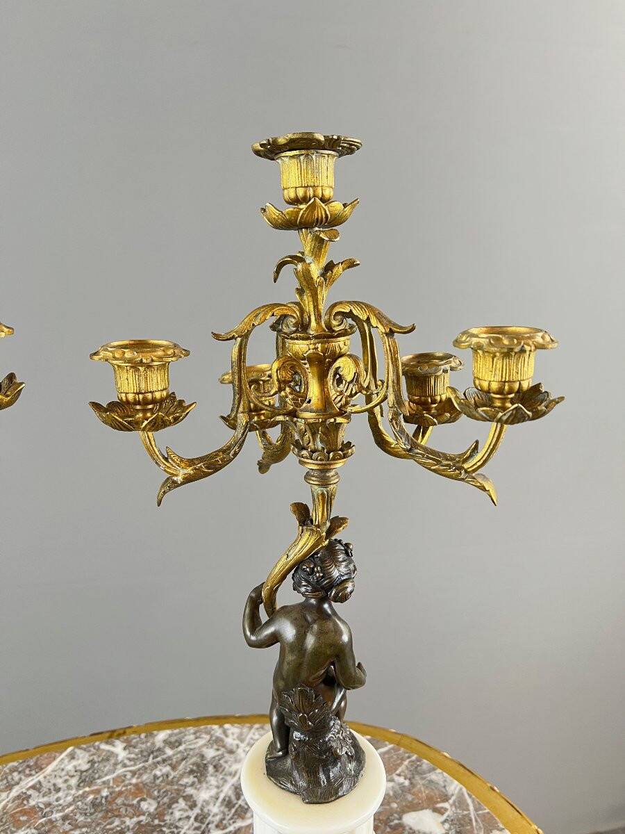 Pair of bronze and marble candelabra, Napoleon III period