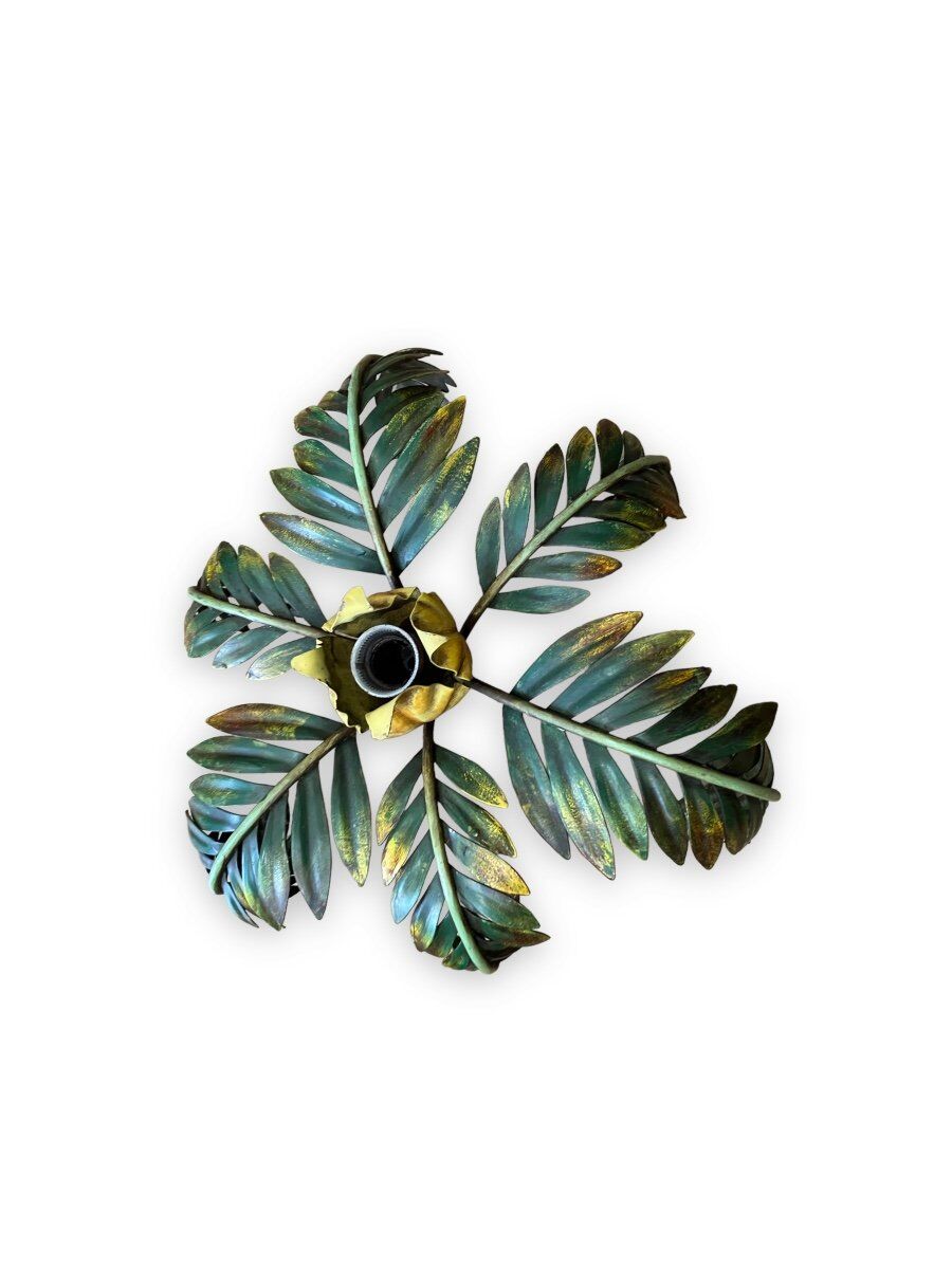 Palm leaf chandelier in painted sheet metal, 1970s