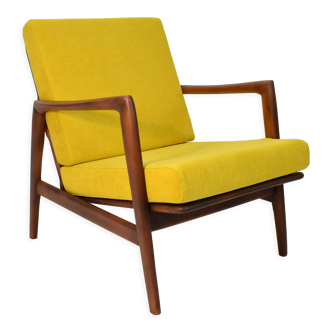 Scandinavian armchair "Stefan",60s icon, fully restored, yellow, teak