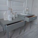 Duo of mismatched bedside tables green of gray