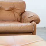 Pair of armchairs with cognac-colored pouf, "Coronado" model by Afra & Tobia scarpa for B&B It