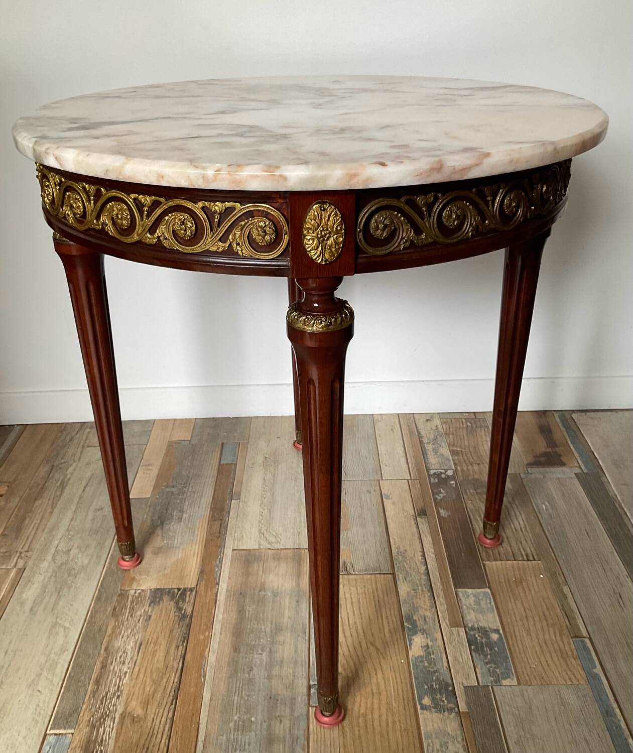 Louis XVI style side table in wood, marble and brass