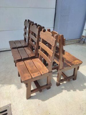 Set of 6 Brutalist Dining Chairs in Belgian Oak, 1965